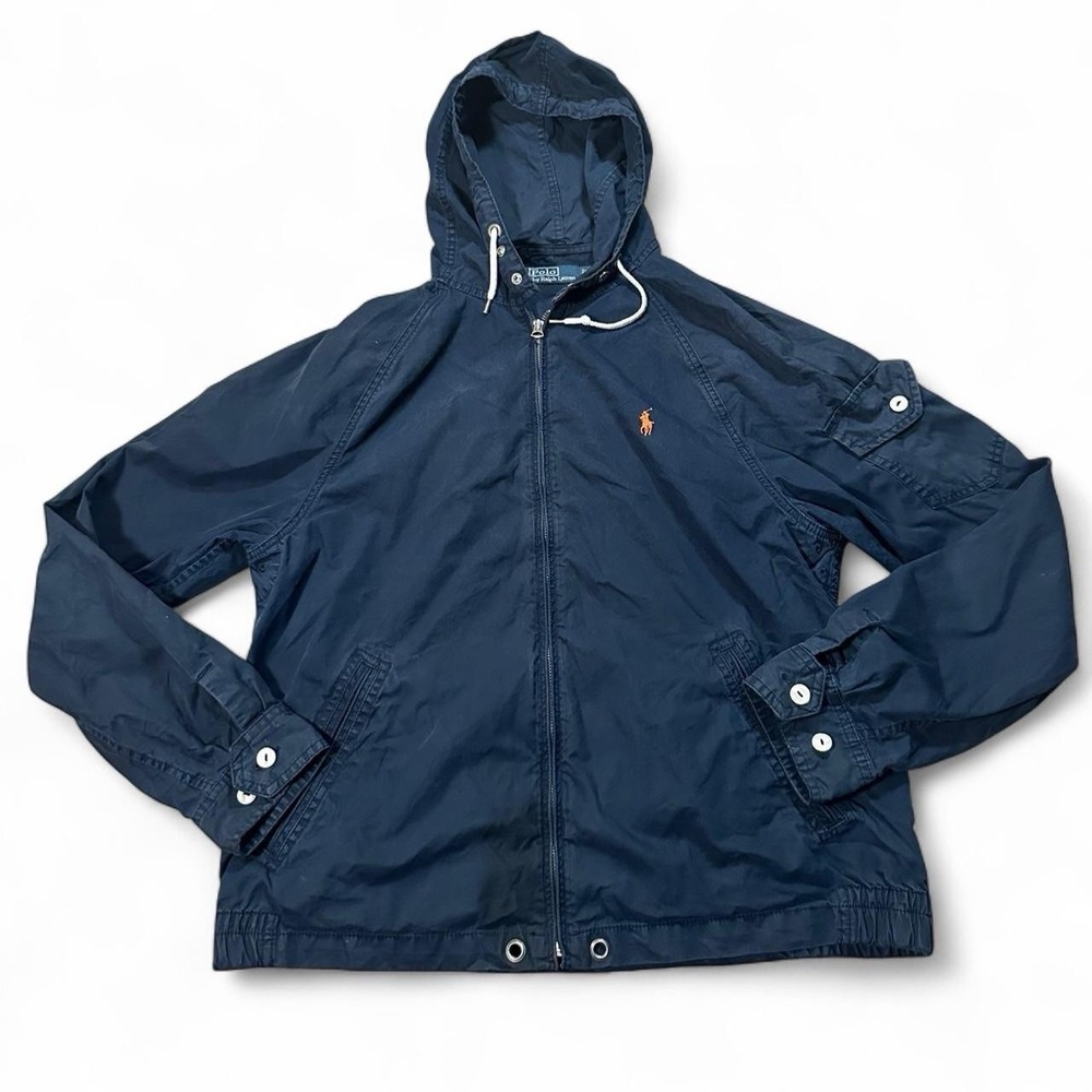 Polo Ralph Lauren Men's Vintage Blue Canvas Hooded Windbreaker Jacket Size Large